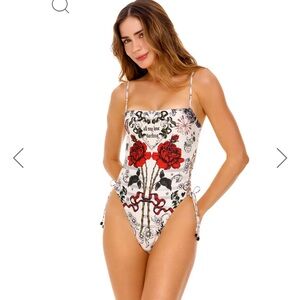 Agua Bendita White and Red Floral One Piece